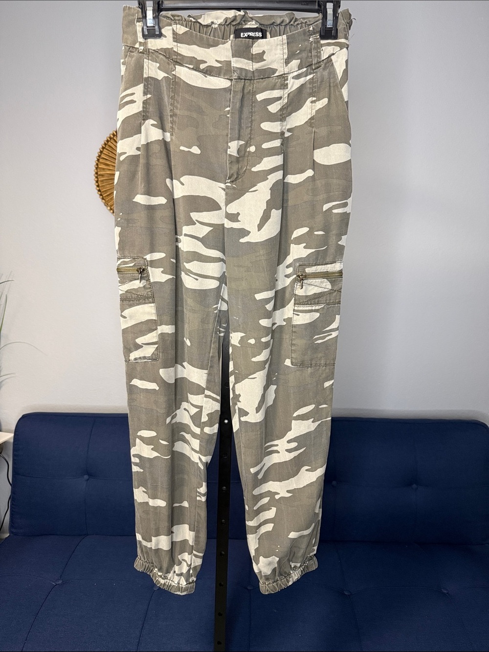Express Extreme High Waist Camo Print Cargo Utility Lyocell Jogger Pant Small
